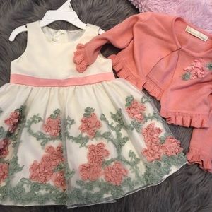 Pretty Pink Flower Dress with Sweater